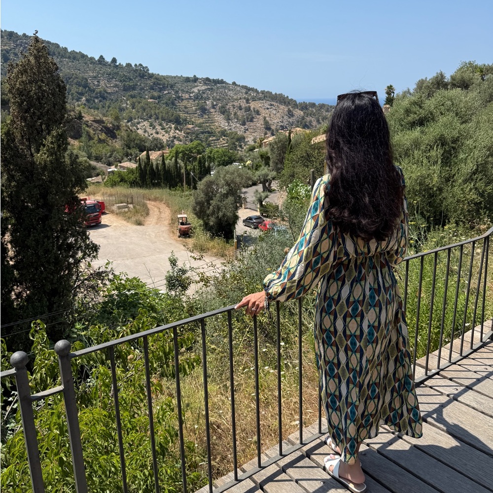 Zara Geometric Maxi Dress - Green and Blue